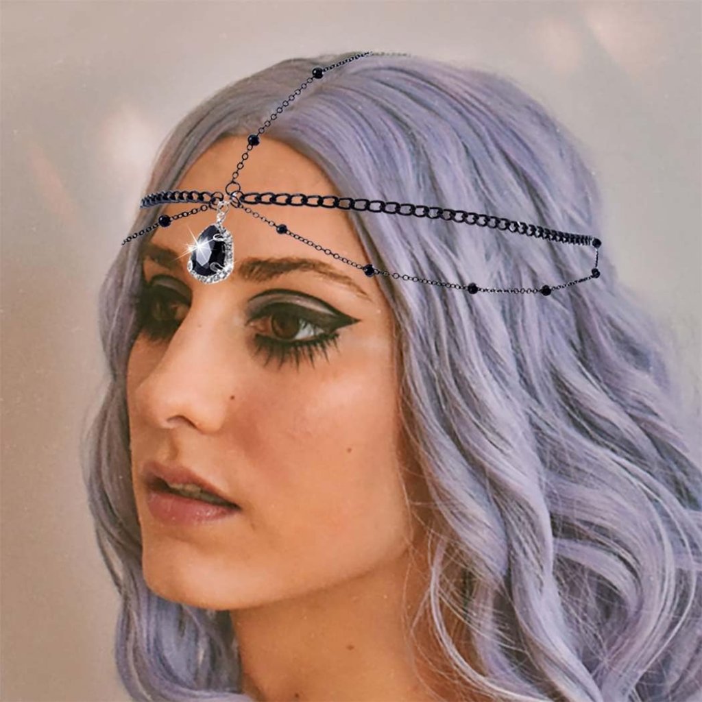 Black Rhinestone Head Chain Jewelry Gothic Crystal Headpieces Layered Headband C